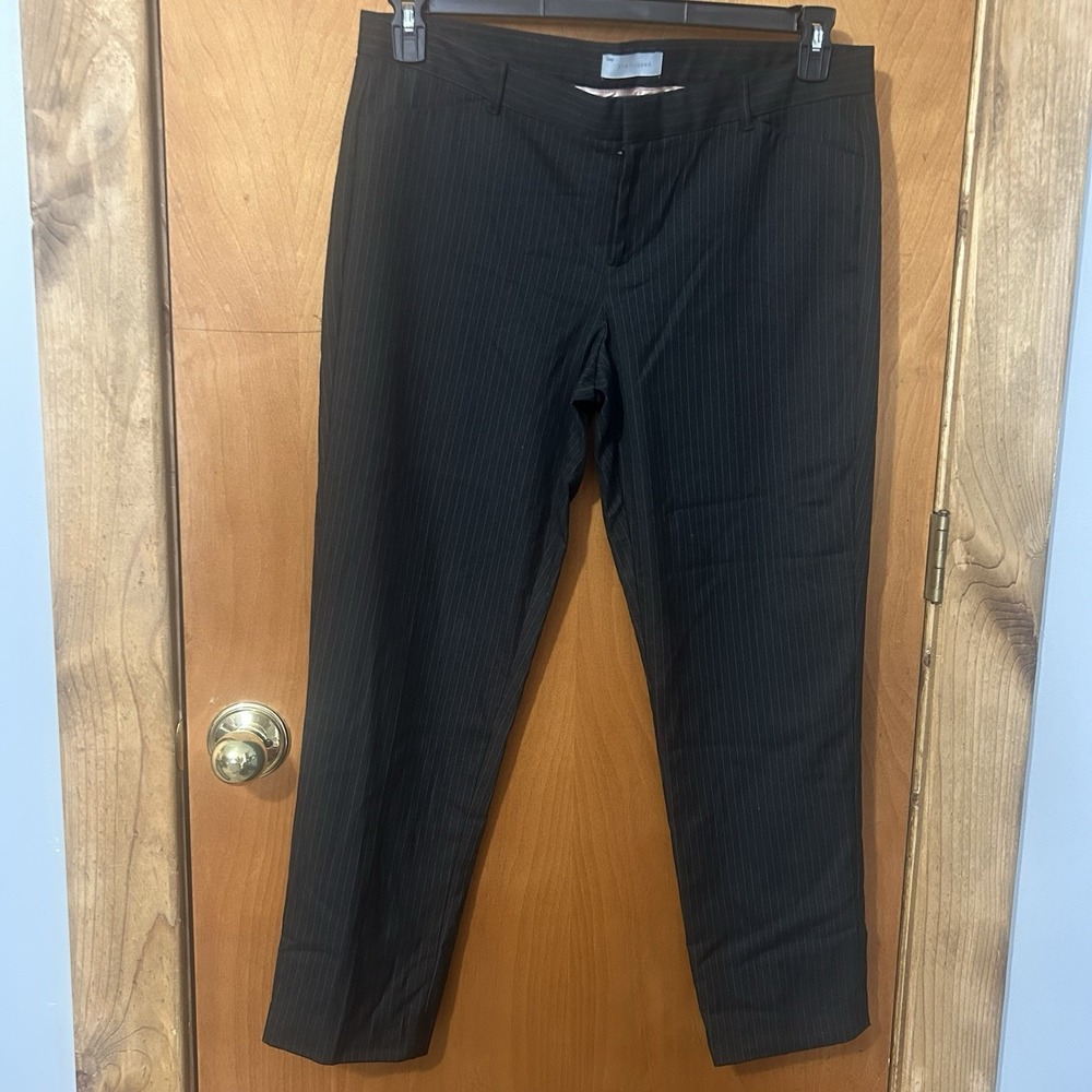 Gap Slim Cropped Dress Pants Women 14 Tall Black Pinstripe
